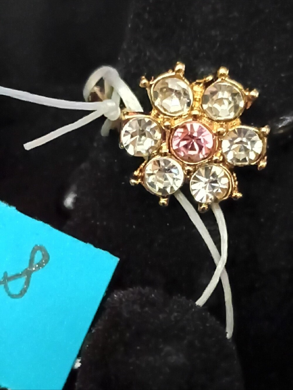 Gold Floral Crystal Brooch with Pink Center